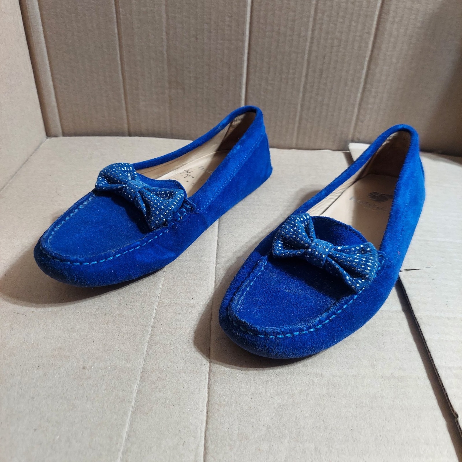 Bobbies Paris Women's Us 6.5 Blue Suede Leather Slip On Comfort Loafer Shoes